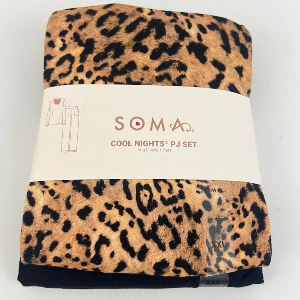 Soma Cool Nights Pajama Set Size XXL Black Animal Print Regular Length - Picture 7 of 7